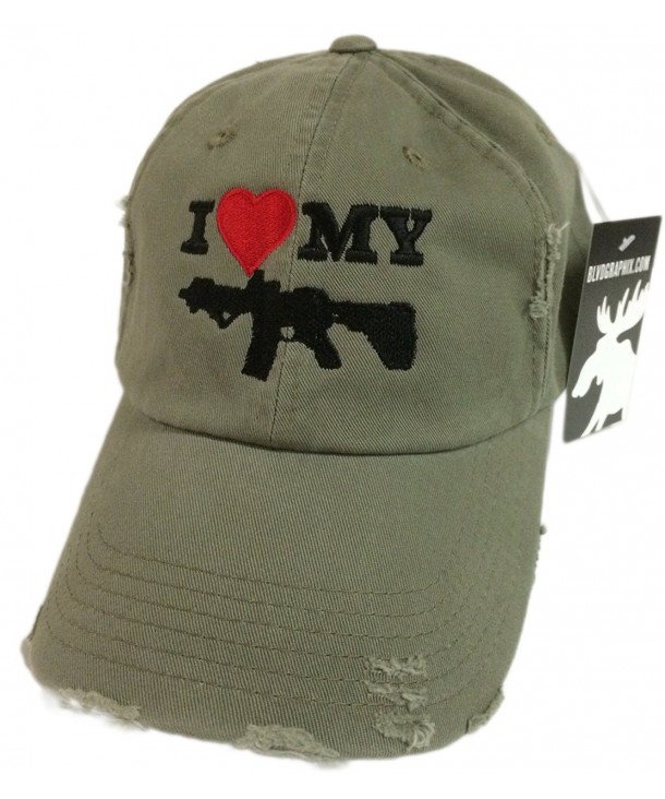 I Love My AR-15 pistol Hat / cap Olive Green ar15 Distressed - C412BHKQV83