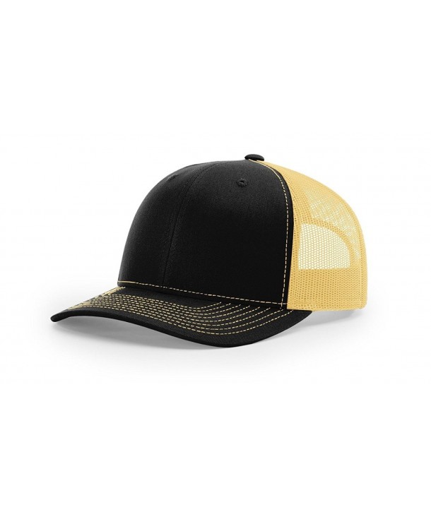 Richardson Black/Vegas Gold 112 Mesh Back Trucker Cap Snapback Hat w/THP No Sweat Headliner - CH185KI8QKE