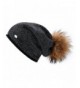 Womens Beanie Hats for Winter Wool Warm Cap Real Fur Pom Pom Knit Beanie Caps - Black+natural Raccoon Pom Pom - CL186AIMRWA