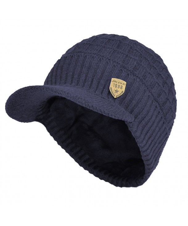 Sports Winter Outdoor Knit Visor Hat Billed Beanie with Brim Warm Fleece Lined for Men and Women - Blue - CG187O4H39A