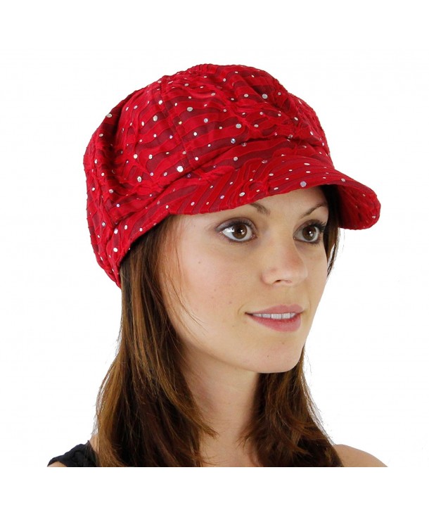 Glitter Sequin Trim Newsboy Style Relaxed Fit Cap- Red - C011993S6JX