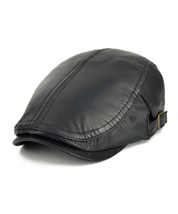 VOBOOM Men Women Adjustable Genuine Leather Ivy Cap Newsboy hat 121 - Black - C317YY2ORYO
