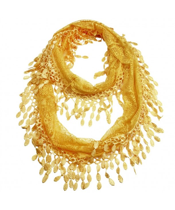 Falari Women Lace Infinity Loop Scarf With Fringes Polyester - Gold - C017YH4MS5M