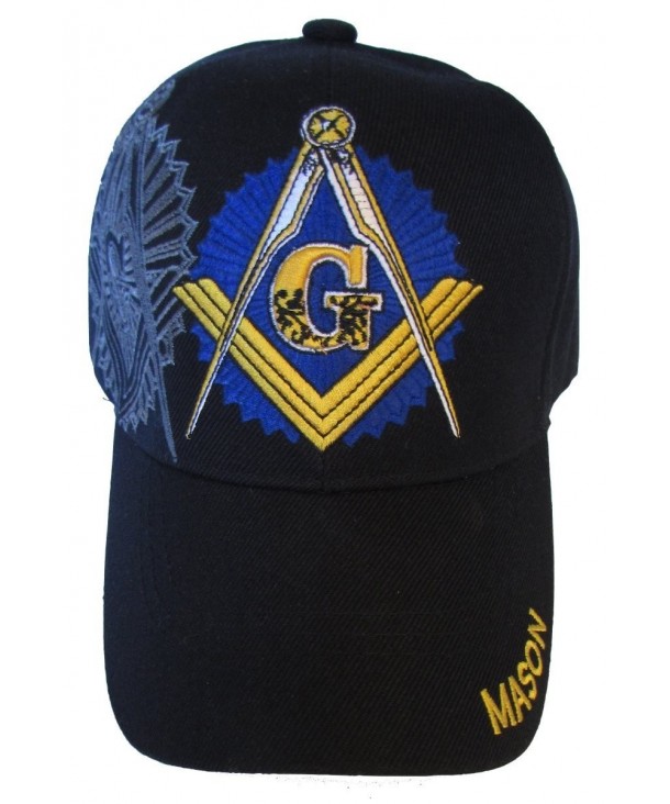 Freemason Embroidered Black Adjustable Hat Mason Masonic Lodge Baseball Cap - CM11GRNNLE3