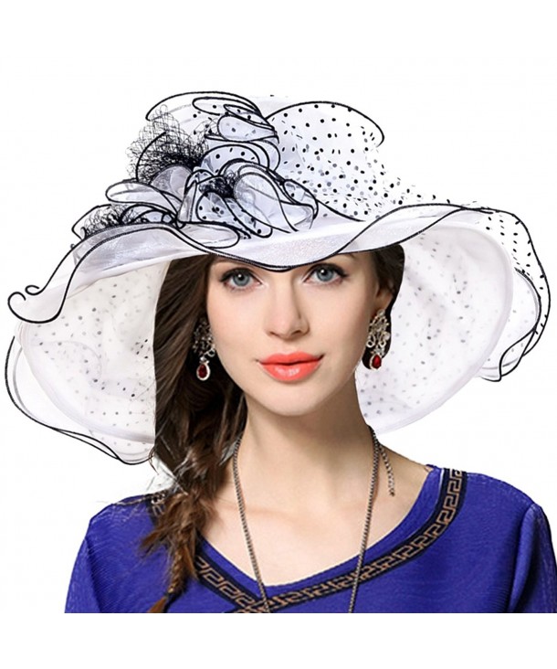Womens Church Derby Hat Dot Sheer Wedding Dress Tea Party Hat - White - C717Y0KXZ8I