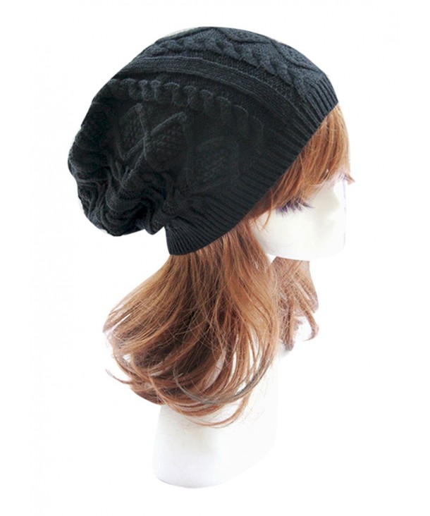 Vimans Womens Winter Oversized Beanie Cap Girls Fashion Knitted Slouchy Hat - Black - CQ188CCE5HC