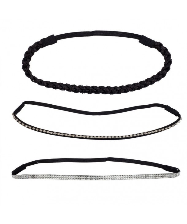 Lux Accessories Pave Crystal Metallic Black Woven Stretch Headband Set - Crystal Metallic Black - CU127M2ZG77