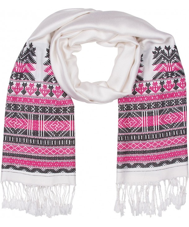 Sakkas Aztec Pashmina Scarf / Stole / Wrap / Shawl - White - C011FX86RMB