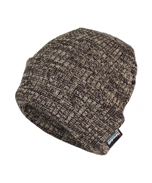 Classic Thinsulate Ribbed Cable Knit Beanie Hat- Warm Acrylic Cuff Winter Cap - Brown - CD1868LHX5M