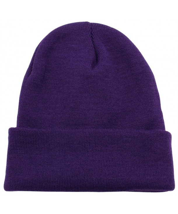 Top Level Beanie For Women and Men Unisex Cuffed Plain Skull toboggan Knit Hat and Cap - Purple - CR12N21KCQ8