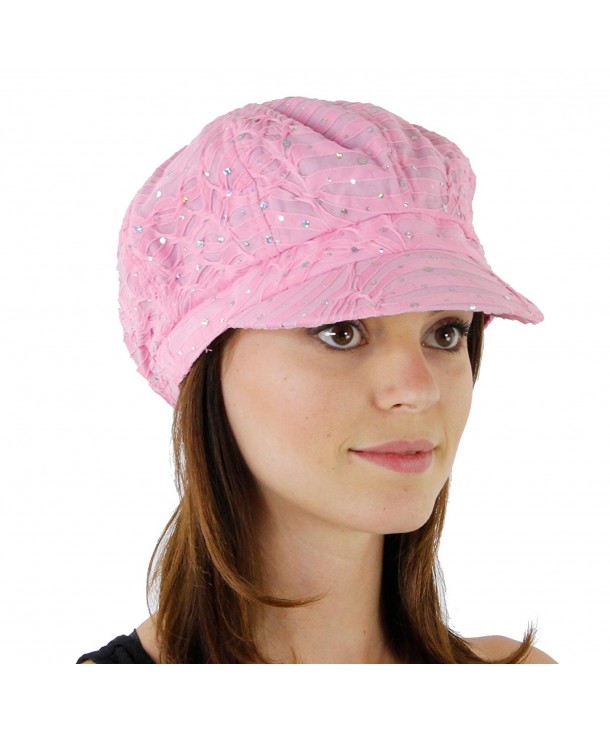 Glitter Sequin Trim Newsboy Style Relaxed Fit Cap- Pink - C311993S5BH