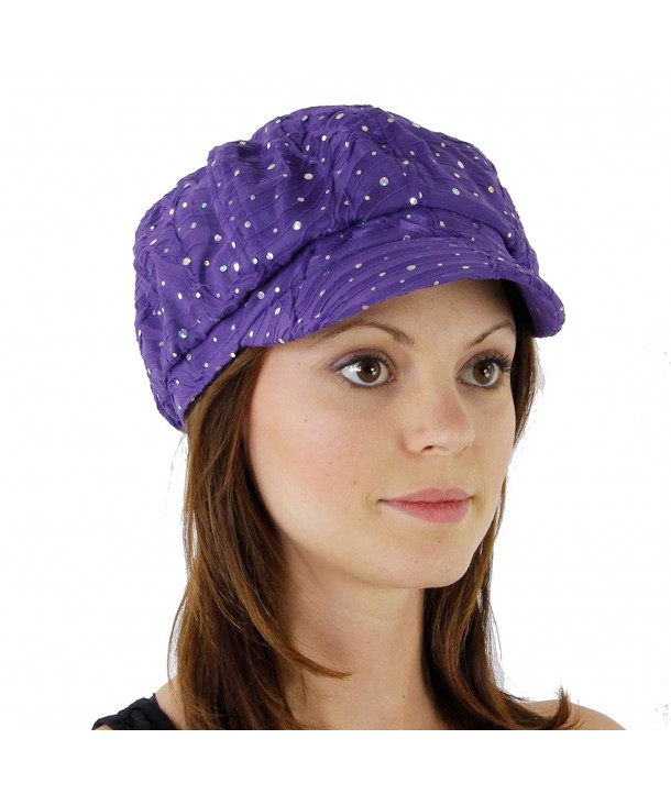 Glitter Sequin Trim Newsboy Style Relaxed Fit Cap- Purple - CB11993S66B