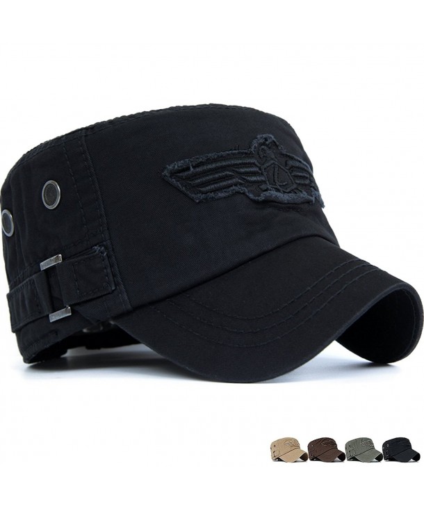 Rayna Fashion Unisex Adult Cadet Caps Military Hats USA Eagle Vented Eyelets - Black - CL12N13OH43