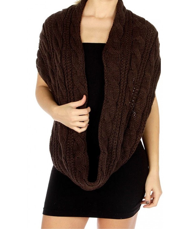 Beautiful Wide Cable Knit Infinity Scarf - Dark Brown - CK11BLJ2I1P