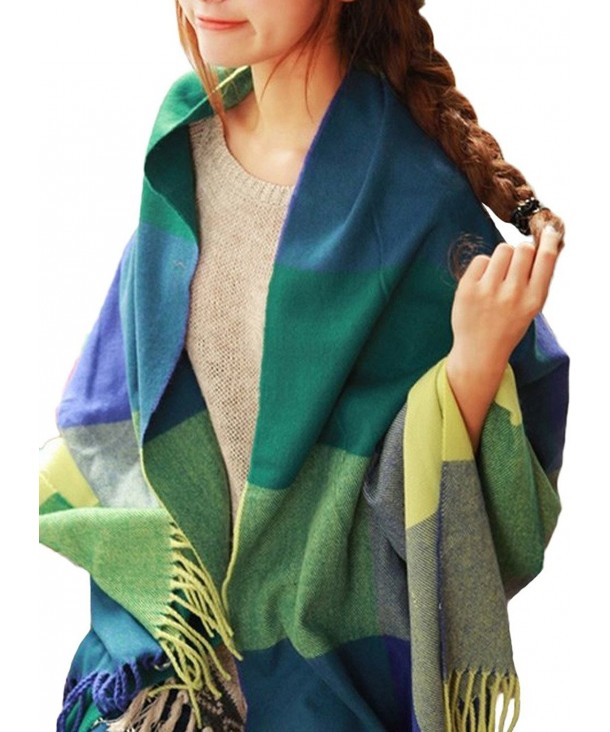 Merokeety Women's Plaid Blanket Scarf Wrap Long Shawl Winter Warm Lattice Large Scarf - Yellow&Green - CR127INVIR7
