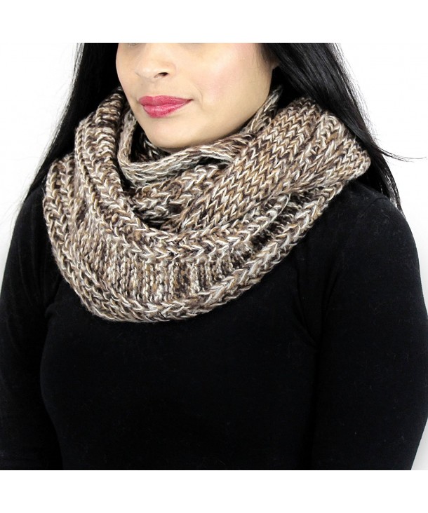 Vintage Tone Knitted Infinity Scarf - Brown and Khaki - CY125VM1ZE3