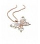 Perman Ladies Fashion Rose Gold Opal Butterfly Pendant Necklace Sweater Accessories - C31885OQNDD