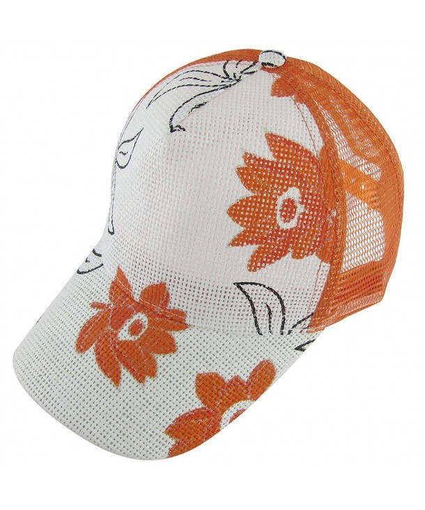Orange Flowers Prints Sun Visor Adjustable Slouch Cap for Lady - Medium Orange - CH119BHMHNN