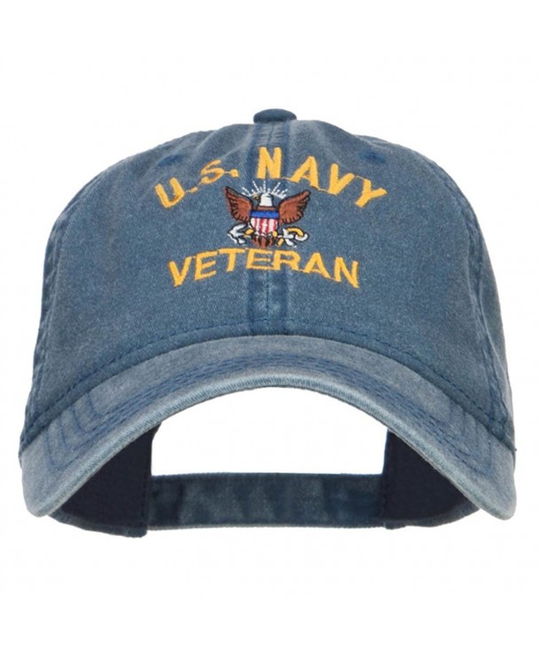 E4hats US Navy Veteran Military Embroidered Washed Cap - Navy - C517Y0DUSCN