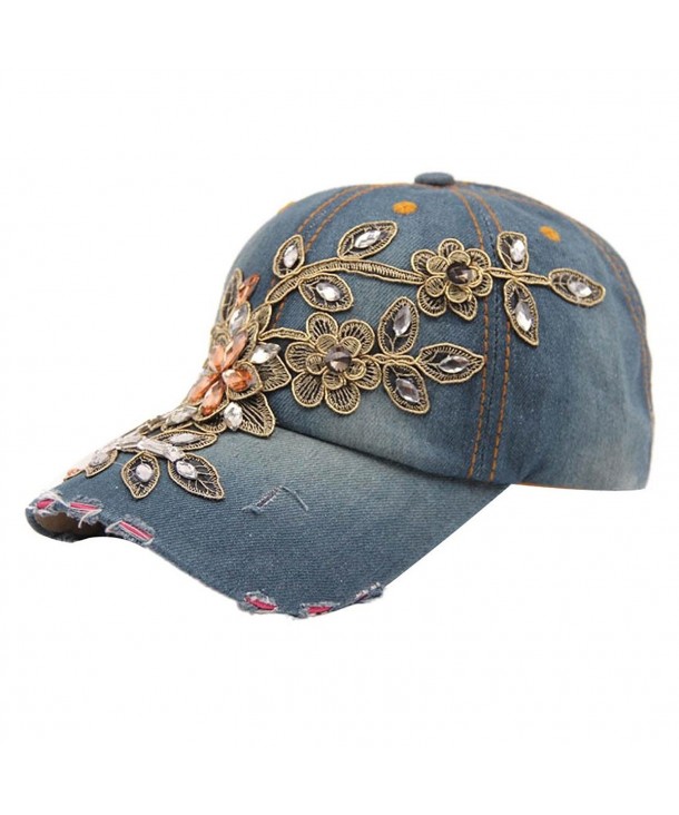 DDLBiz New Vogue Women Diamond Flower Baseball Cap Jeans Hats - A - CQ11YKC3IIH