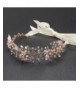 Mariell Rose Gold Freshwater Pearl and Crystal Bridal Hair Vine Ribbon Headband - C712J5BE0V1