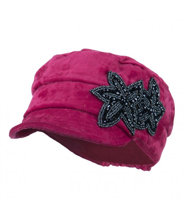 Velvet Military Cap with Beaded Starfish - Fuchsia - CA11ONZ26H5