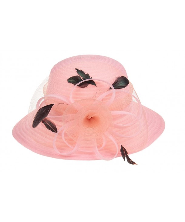 Dantiya Lady Derby Dress Church Bow Bucket Wedding Bowler Hats Wide Brim Sun Hat - Pink - CY188YSKNLY