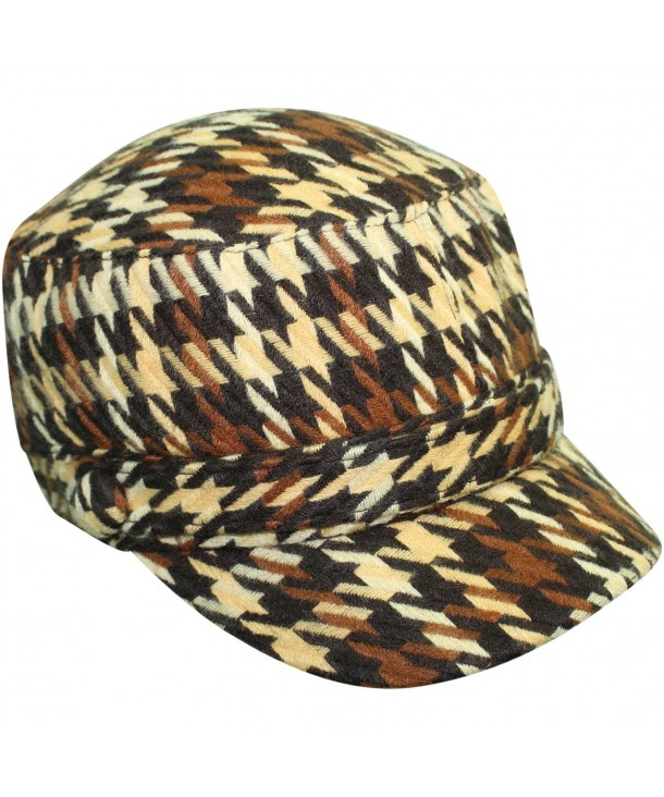 Luxury Divas Houndstooth Plaid Cadet Cap Hat - Brown - CP117B5850L