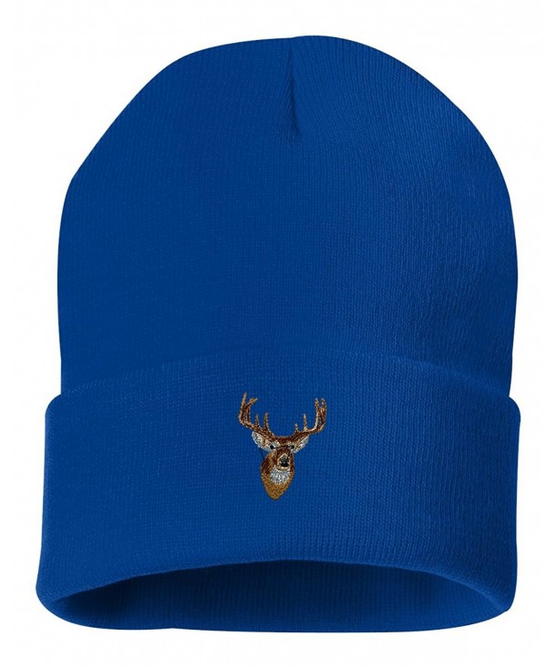 Whitetail Deer Head Custom Personalized Embroidery Embroidered Beanie - Royal Blue - CY12NDWEAUX