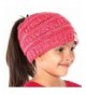 Plum Feathers Beanie Tail Kids Soft Stretch Cable Knit Messy High Bun Ponytail Beanie Hat - Tri Color Pink - CC188DQOGCZ