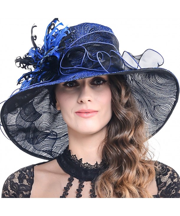 FORBUSITE Womens Glitter Embellished Kentucky Derby Church Wide Brim Hat S041 - Royal Blue - C012O0AI525