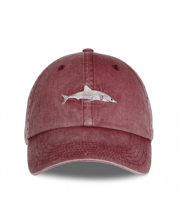 Okaeienen Unisex Baseball Cap by Shark Embroidery Washed Denim Adjustable Cap - Winered - C7186YD5A73