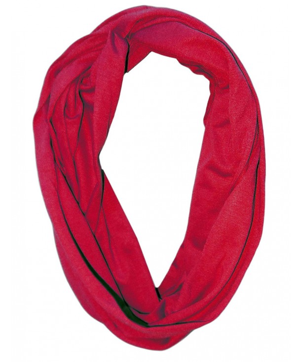 Solid Infinity Polyester Scarf with Hidden Zipper Pocket - Cherry Red - CM188DH82WY