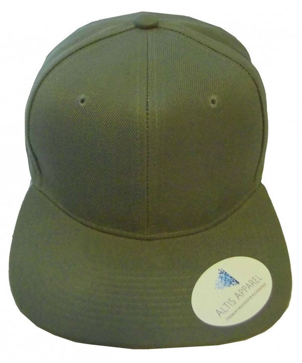Premium Plain Solid Flat Bill Snapback Hat - Adult Sized Baseball Cap - Olive Green - C711KV7QYAD
