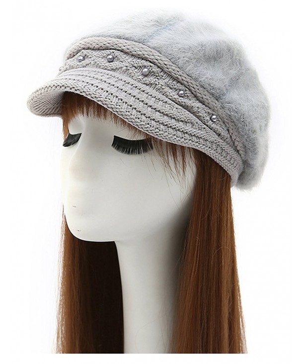 Epsion Women Winter Knit Crochet newsboy Caps Lady Warm Pearl Knit Beanie Hat - Gray - C4186C8GSLN