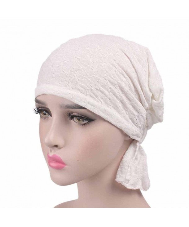 Fabal Women Cancer Chemo Hat Beanie Scarf Turban Head Wrap Cap - White - CX184XXMCIQ