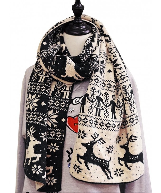 Christmas Elk Snowflake Pattern Shawl Tippet Winter Warm Cotton Thicken Scarf - Black - CA186W98W46