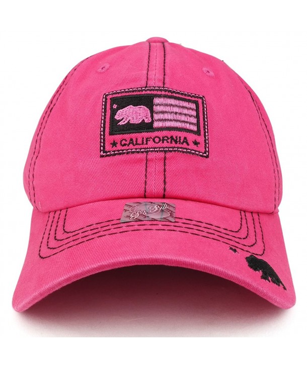 Trendy Apparel Shop California Flag With Cali Bear Embroidered Unstructured Baseball Cap - Hot Pink - CE184L244YW