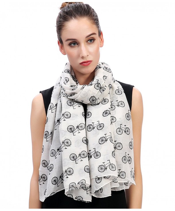 Lina & Lily Vintage Bicycles Bikes Print Women's Large Scarf Lightweight - white and black - CR11XT2GTHB