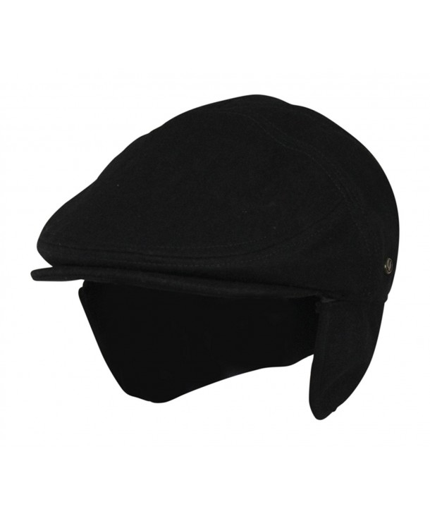 Folie Co. Black Wool Winter Ivy Cabbie Hat w/Fleece Earflaps - Driving Hat - C212NEL17LX