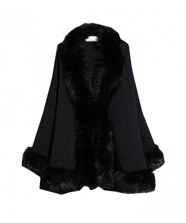 Kelaixiang Faux Fox Fur Shawls Jackets Plus Size Coats Wraps Winter Scarves - Black - C912N7XDXQ9