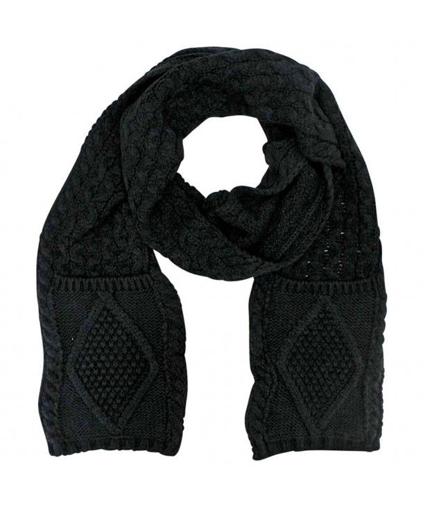 Classic Knit Unisex Winter Scarf With Pockets - Black - CY110FSECET