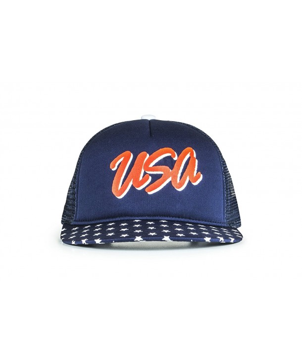 Cowbucker USA Mesh Trucker Hat (Snapback Baseball Cap) - American Red- White- Blue USA Hat - Navy - CP183WARALE