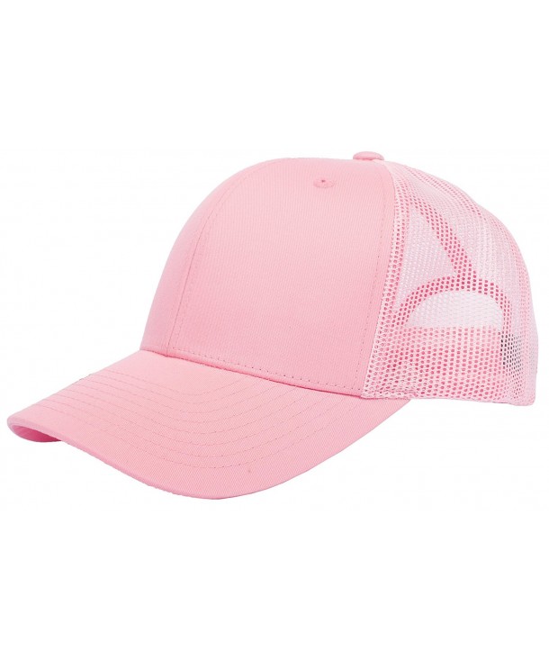 DRY77 Trucker Mesh Baseball Cap Mens Womens Original 6 Panels Twill Hat Summer - Pink / Pink - CY182Q43L48