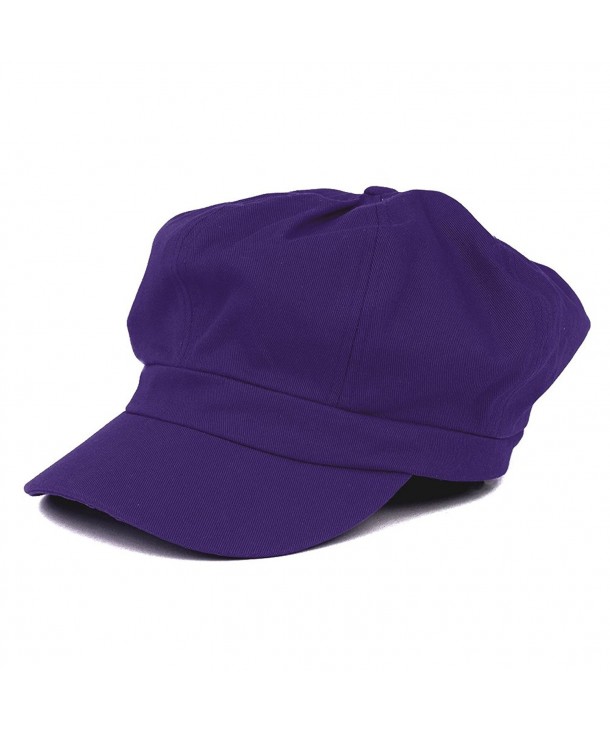 Women's Lightweight 100% Cotton Soft Fit Newsboy Cap with Elastic Back - Purple - C712N2C7GMU