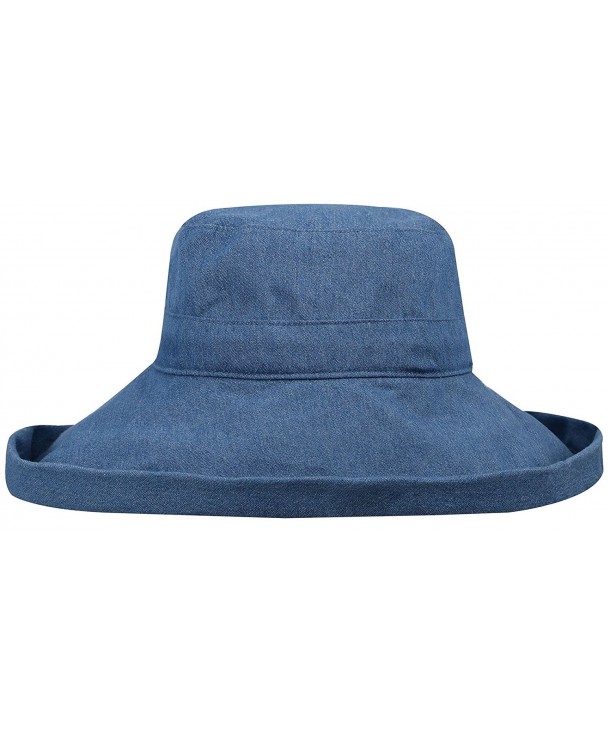 ThunderCloud Women's Summer Cotton Wide Fold-Up Brim Beach Sun Hat - Denim Blue - C312O25XPUC