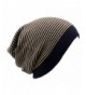 AN Unisex Striped Knit Slouchy Beanie Hat Lightweight Soft Fashion Cap - Navy Khaki - CL12CJFC30P