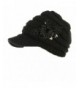 Women's Cable Knit Newsboy Visor Cap Hat with Sequined Flower Accent - Black - C311P1658Z7