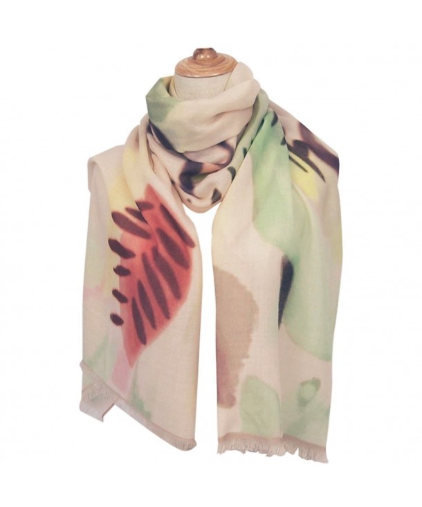 CALYFER Lightweight Scarves Vibrant Painting Artistic Print Shawl Wrap For Women - Light Yellow Floral - CO186LE5S92