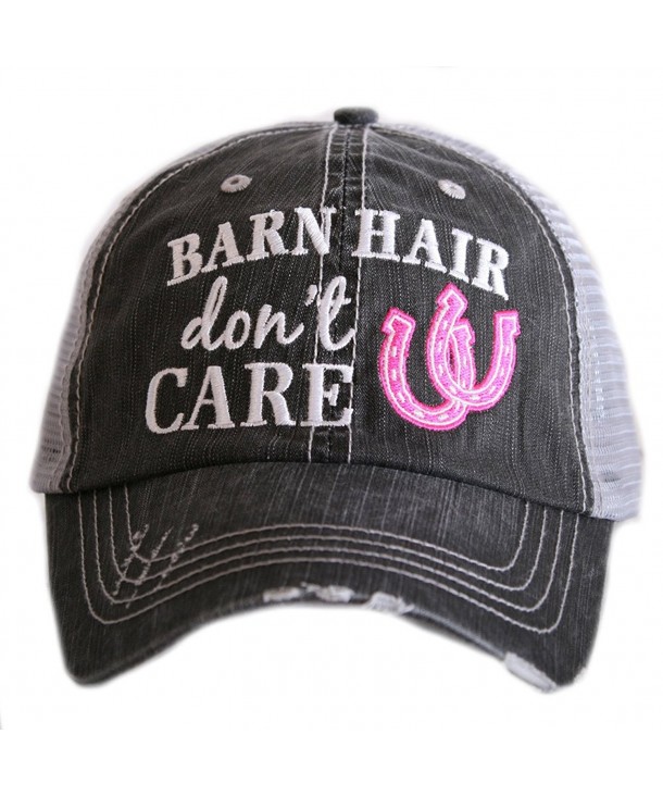 Barn Hair Don't Care Women's Distressed Grey Trucker Hat - Pink - C9183CCO9K2
